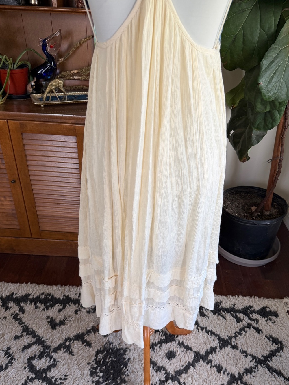 Free People Diamond in the Sky Cream Blue Embroidered Boho Sun Midi Dress XS - Picture 11 of 15